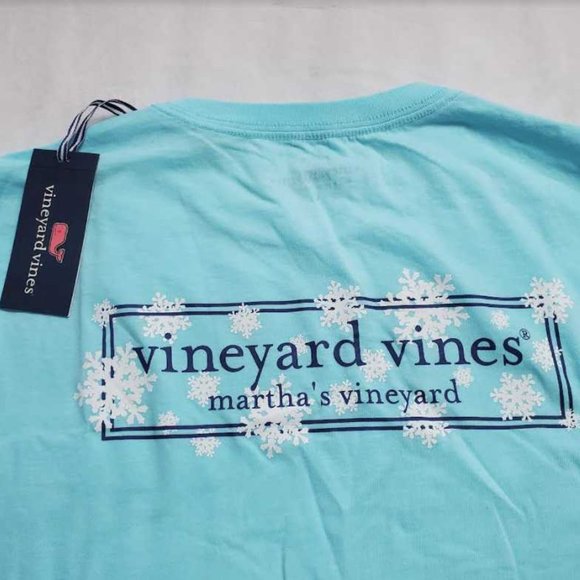 New men's M Vineyard Vines snowflake logo box long sleeve pocket tee t-shirt - Picture 2 of 5